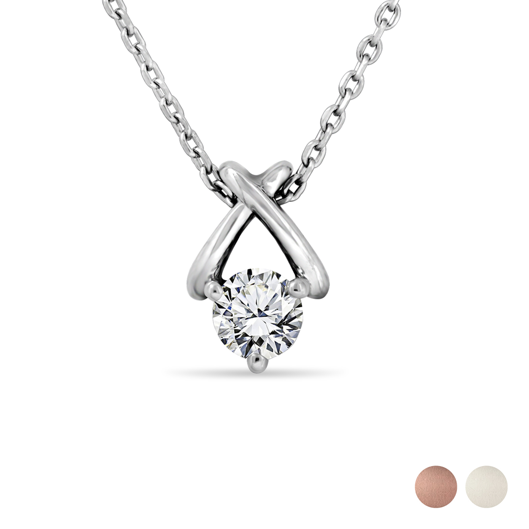 JeenMata Certified X-Shaped Round Cut Lab Grown Diamond Pendant Necklace in 18K White Gold Over Silver